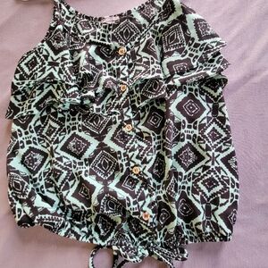 Charlotte Russe Green and Black Ruffled Sleeveless Blouse